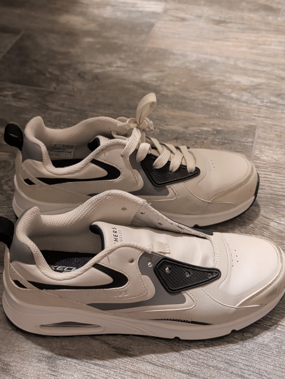 Skechers Kids White Sneakers with Black and Gray Accents
